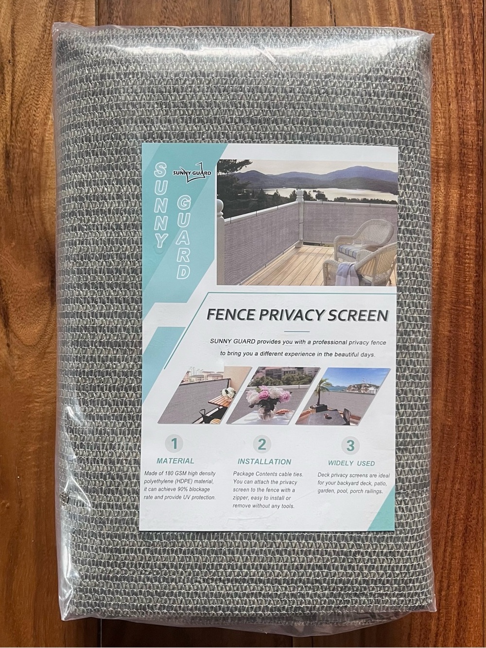 NEW Sunny Guard Balcony Privacy Screen Heavy Duty Wind Block 3’x10’ Brown-Grey